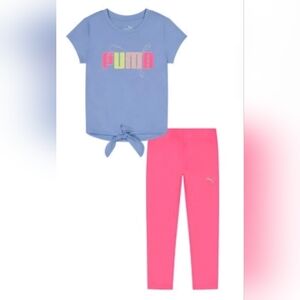 Puma Toddler Girl's 2-piece Active Set Shirt Top and Legging Blue Pink 3T